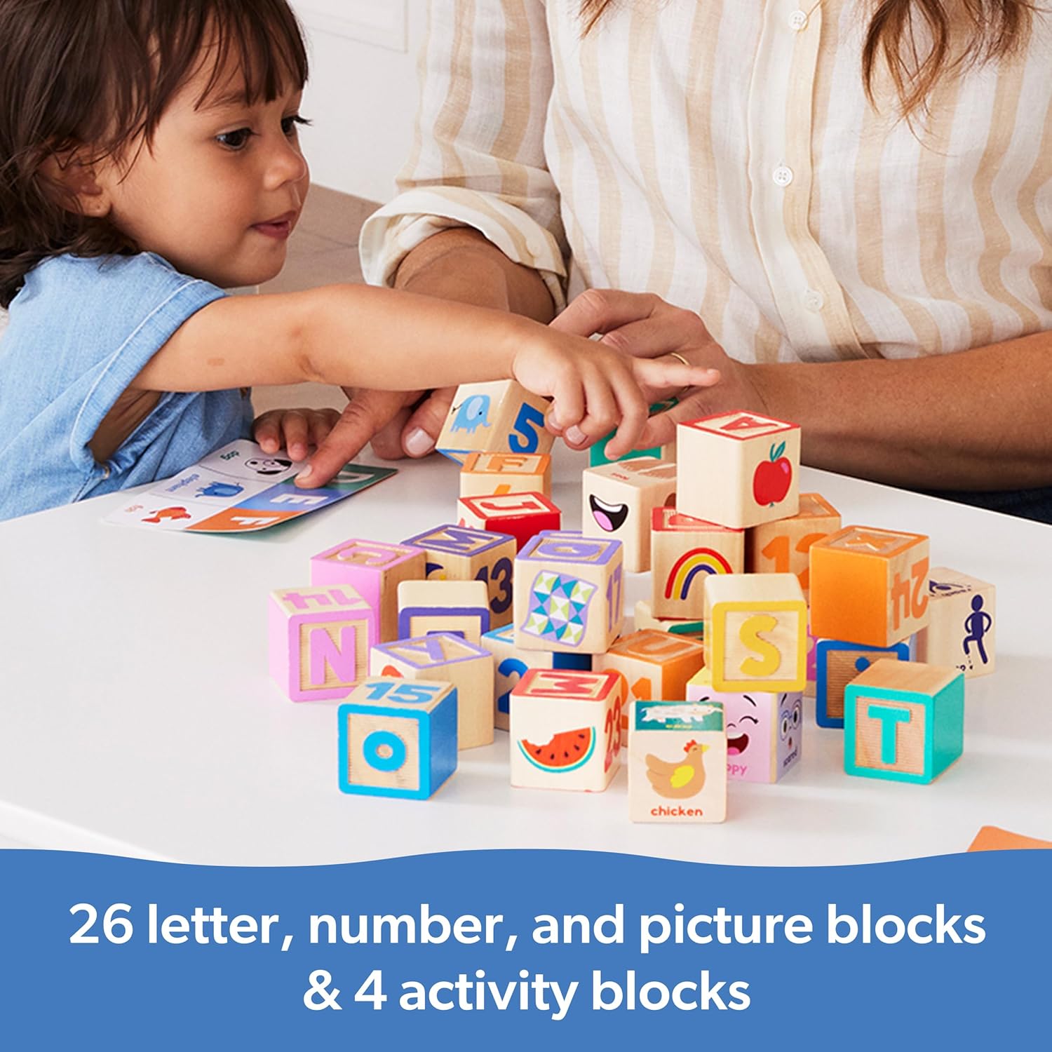 ToodleDoo:  Letter, Number, and Game Wooden Learning Blocks with Activity Cards for Girls and Boys Toddlers Ages 18 Months+ - FSC-Certified