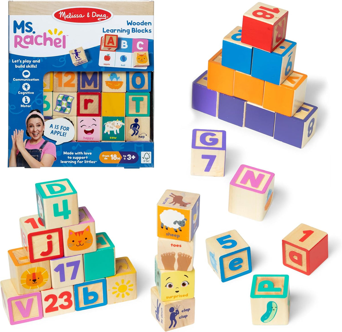 ToodleDoo:  Letter, Number, and Game Wooden Learning Blocks with Activity Cards for Girls and Boys Toddlers Ages 18 Months+ - FSC-Certified